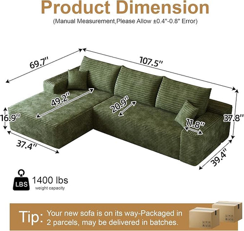 108" Sectional Couches for Living Room Cloud Couch Sofa - Image 2