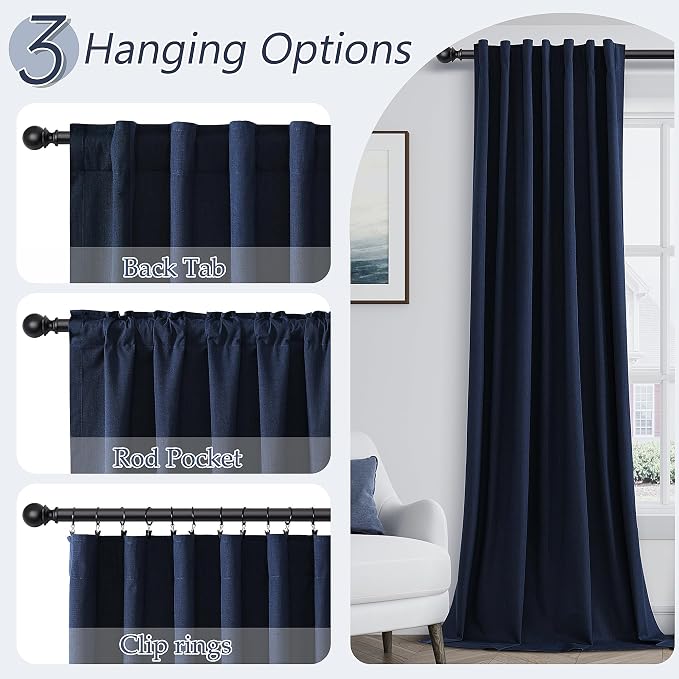 Navy Blue 100% Blackout Curtains 120 Inch Length 2 Panels Set - Image 6