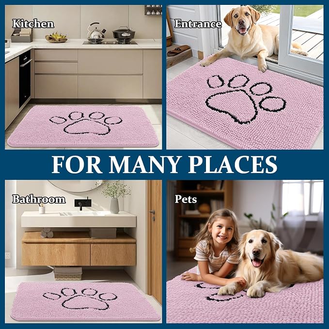 OLANLY Dog Door Mat for Muddy Paws 36x24, Paw Print Design Chenille Mud Mat | - Image 8