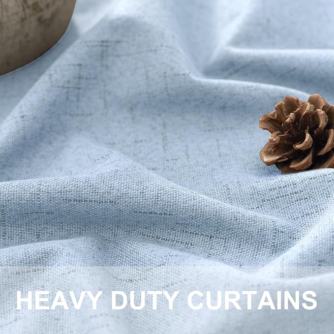 Total Blackout Baby Blue Linen Curtains 108 Inches Long 2 Panel Set Light Blue - Image 3