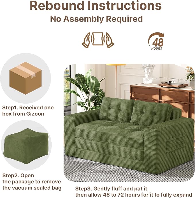 Gizoon Convertible Futon Sofa Bed, Aesthetic Portable Corduroy Sleeper Sofa - Image 6