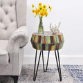 Drum Round Wood Side Table 16" x 16" x 21" H Reclaimed Rustic Multicolor Patio by Warmaxx-warmhomesweetdream