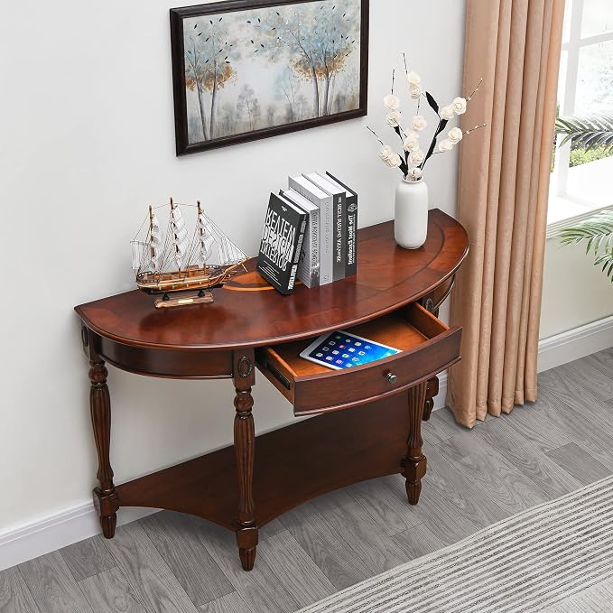 Solid Wood Semi-Circle Sofa Table - Image 5
