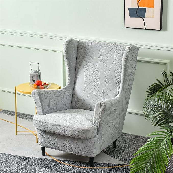 KRFOONN Stretch Wing Chair Slipcovers Jacquard 2 Piece Wingback Chair Covers - Image 2