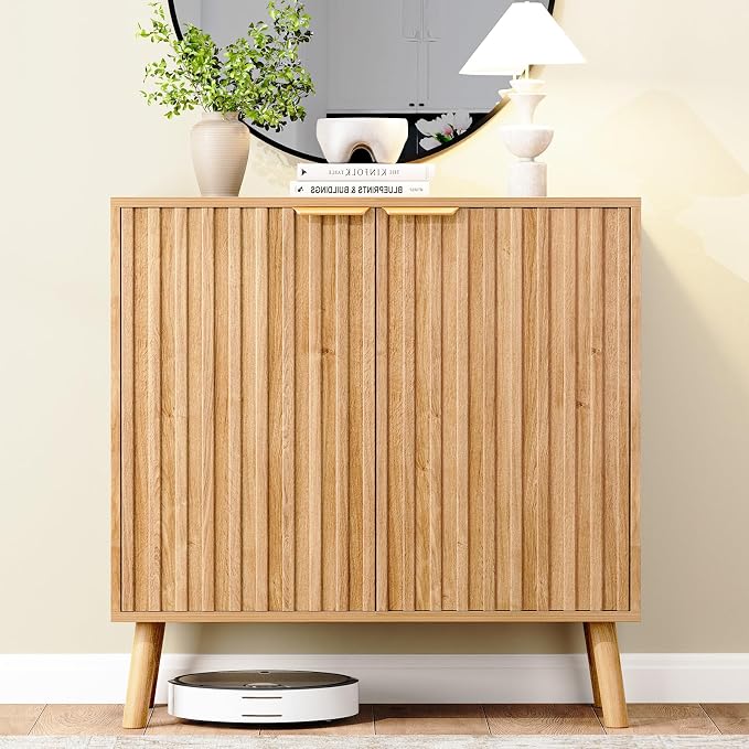 Fluted Storage Cabinet, Buffet Cabinet Sideboard, Modern Accent Cabinet Console by REHOOPEX