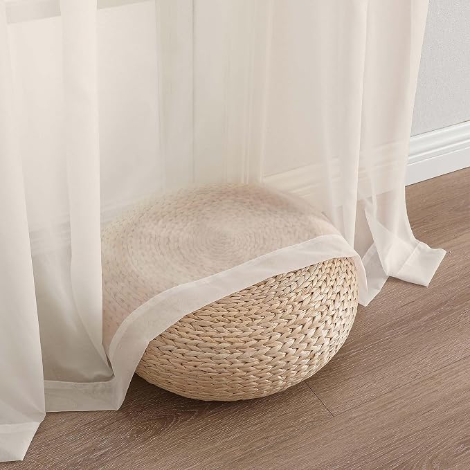 Cream Sheer Curtains 72 Inches Long 2 Panels Set, Light Filtering Sheer Curtains - Image 5
