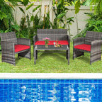 Tangkula 4 PCS Wicker Patio Conversation Set, Outdoor Rattan Sofas - Image 4