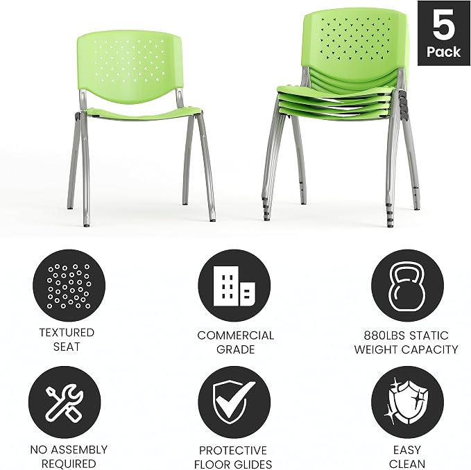 Flash Furniture HERCULES -5 Pack 880 lb. Capacity Green Plastic Stack Chair | - Image 5