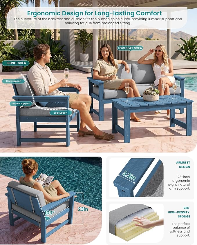 SERWALL 4 Pieces HDPE Outdoor Sofa Set - Image 2