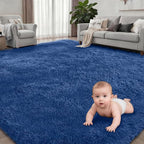 9x12 Area Rug Living Room Bedroom: Fluffy Plush Shag Carpet Blue | - Image 2