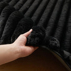 Black Rabbit Striped Plush Rug 4'x6', Fluffy Faux Fur Shaggy Area Rug - Image 3