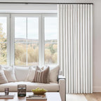 Beige White Pinch Pleated Full Blackout Linen 96 Inch Curtains 2 Panels | Room - Image 8