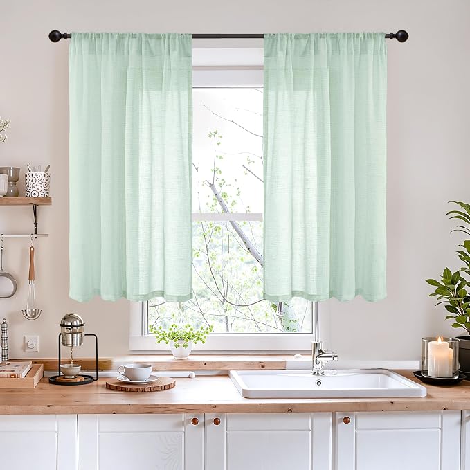 BGment Light Green Linen Curtains 40 Inches Long - Image 2