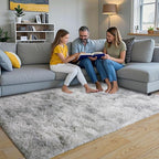 Fluffy Area Rug for Bedroom 4x6, Indoor Plush Carpet, Tie Dye Grey | Shag Soft - Image 2