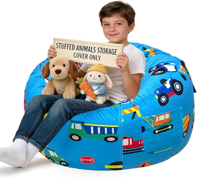 Lukeight Stuffed Animals Storage Bean Bag Chair Cover by Lukeight