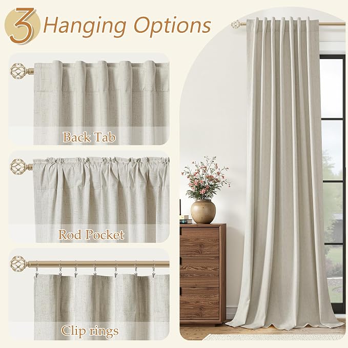 100% Blackout Linen Curtains for Bedroom 96 inches Long, Thermal Insulated Room - Image 6