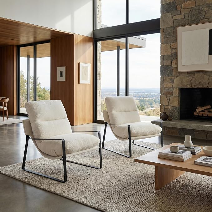 LukeAlon Modern Sherpa Accent Armchairs Set of 2, Upholstered Living Room Chairs - Image 5