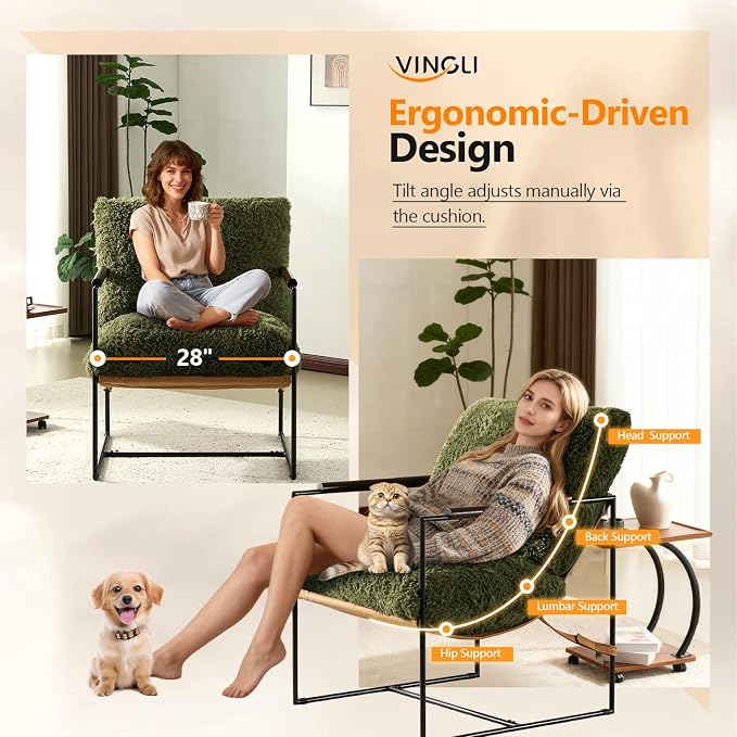 VINGLI 28" Wide Plush Upholstery Sling Modern Accent Chair - Image 3