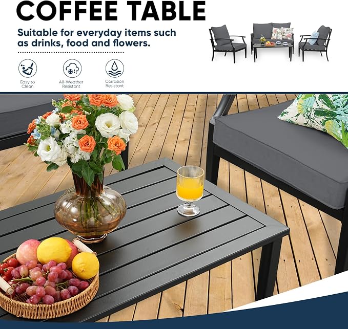 4-Piece Patio Conversation Set, Oversized Outdoor Metal Furniture Set - Image 6