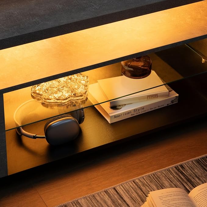 Cubehom Grey TV Stand, LED TV Stand Modern Entertainment Center - Image 5