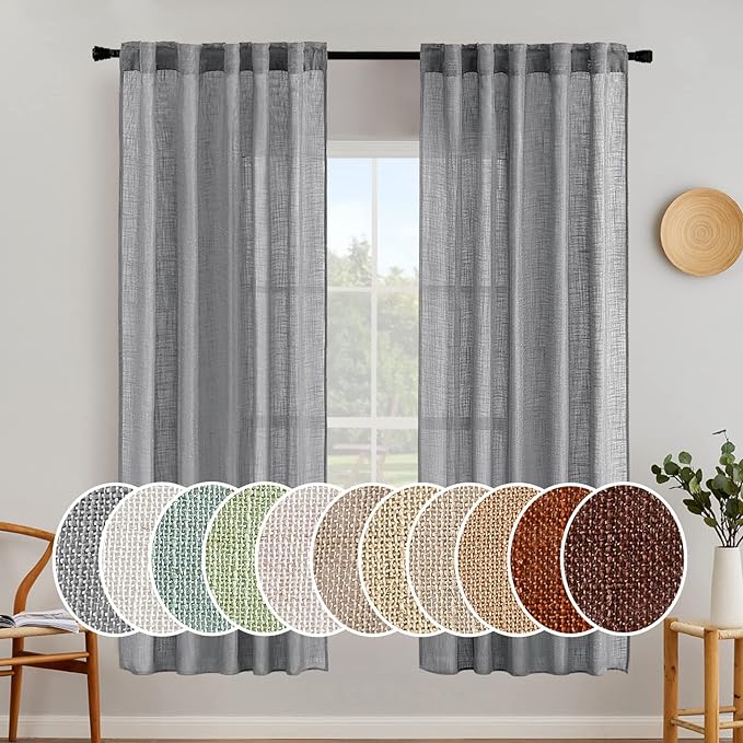 MIULEE Grey Linen Curtains 52x72 Inch Length by MIULEE