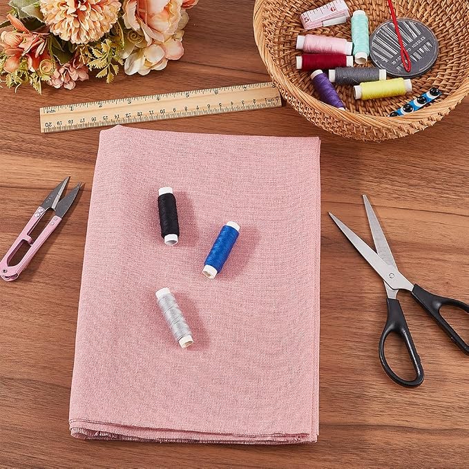 59.06 Inch Pink Linen Embroidery Fabric Needlework Cloth Soild Fabric - Image 4