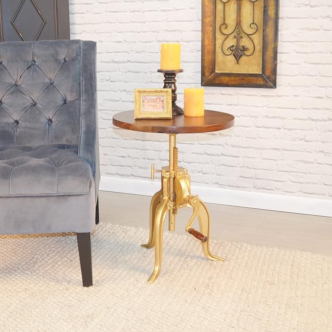 Carolina Chair & Table Adjustable Hand Crank 18" Wooden Top Rustic Side Table - Image 2