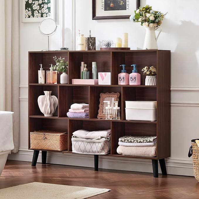 LEYAOYAO 10 Cube Bookshelf, 3 Tier Vintage 55" Wide Bookcase - Image 9
