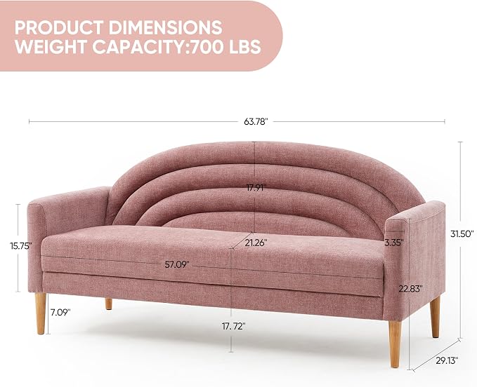 63" Small Loveseat Sofa for Small Spaces, Mid Century Modern Sofa, Linen - Image 2
