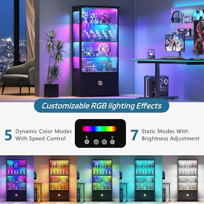 TAGELIER RGB Glass Display Cabinet - Image 3