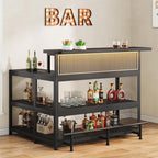 L-Shaped Home Bar Unit with Wine Glasses Holder and LED Light, Modern Bar Table by Condemo