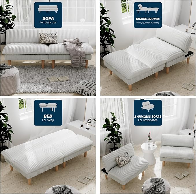 Ribilake 69" Futon Sofa Bed, 4 in 1 Multi-Function Couch Sleeper - Image 5