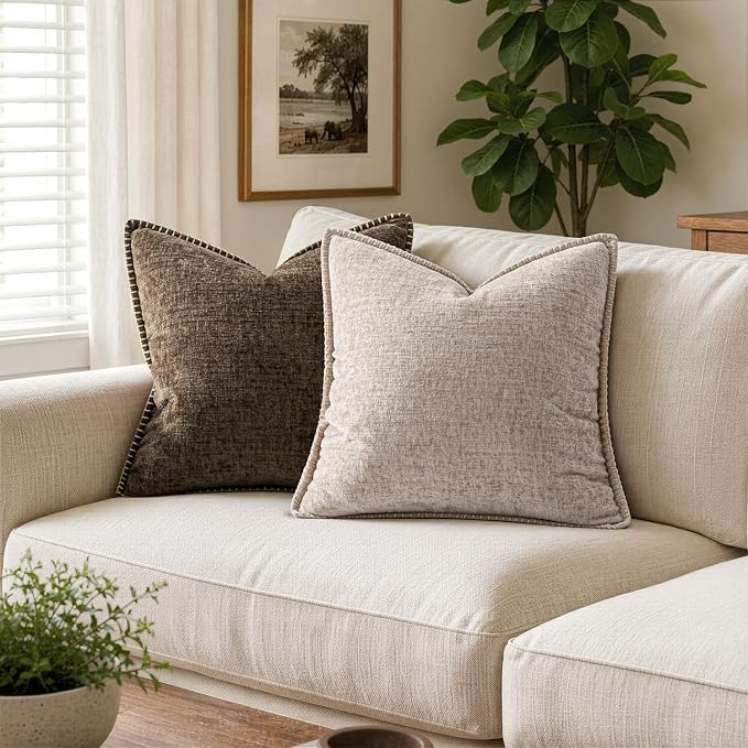 MIULEE Decorative Couch Throw Pillow Covers 20x20 Inch Taupe 2 Pack | Farmhouse - Image 4