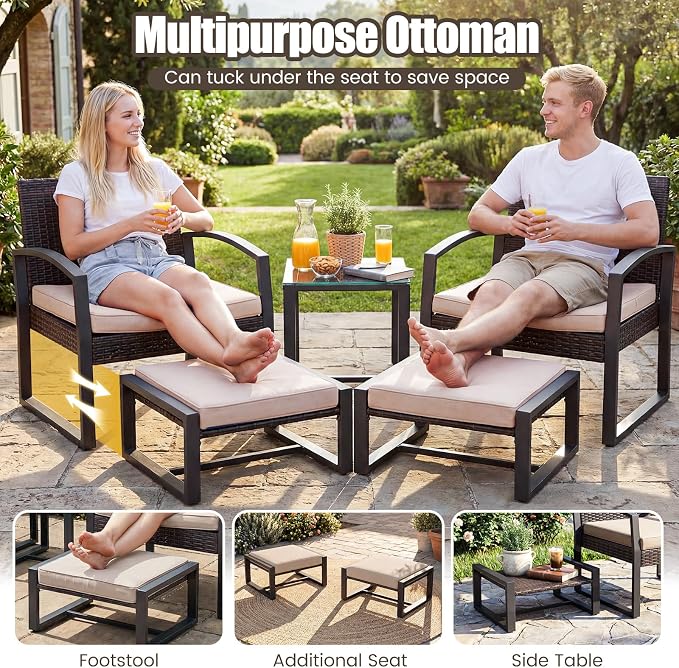 Tangkula 5 Pieces Wicker Patio Conversation Set, Outdoor PE Rattan Chair - Image 5