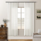 Beige White 72 Inch Pinch Pleated Linen Semi Sheer Curtains 2 Panels 40x72 | by Twodrapes