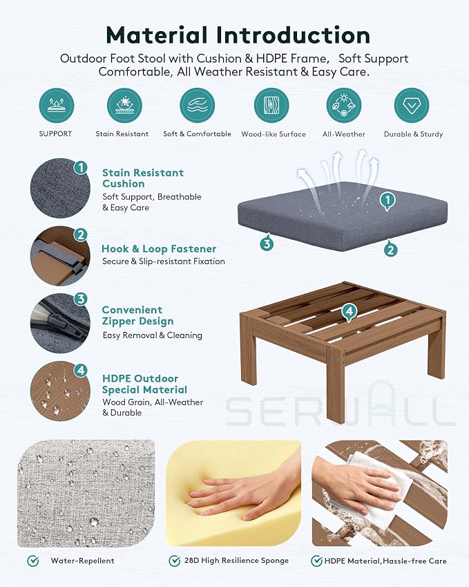 SERWALL Outdoor Ottoman with Cushions - Image 3