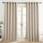 NICETOWN Cream 100% Blackout Linen Curtains 84 inch Long Burg - Image 2