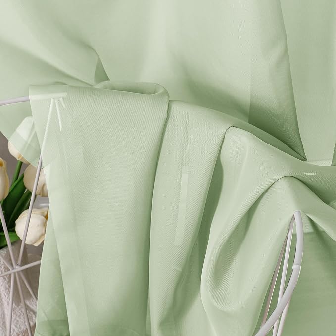 Light Green Sheer Curtains 84 Inches Long 2 Panels - Image 6