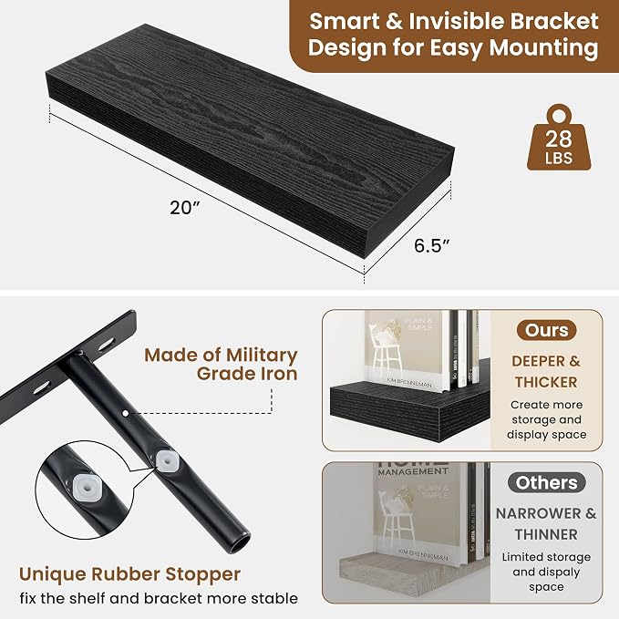 fuqing Floating Shelves for Wall, Wall Mounted Wood Floating Shelf - Image 3