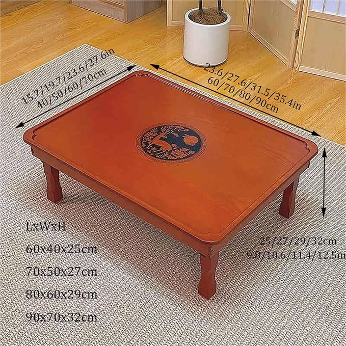 Folding Coffee Table, Japanese-Style Square Low Wood Table, - Image 2
