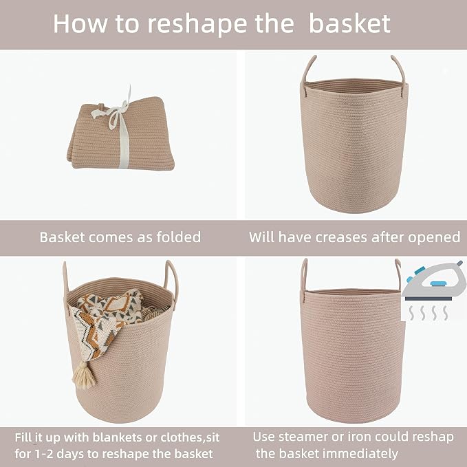 XUANGUO Cotton Rope Laundry Basket Hamper - Image 7