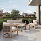 Merax 4 Piece Rattan Woven Paito Conversation Set, All-Weather Acacia Wood 3 by Merax