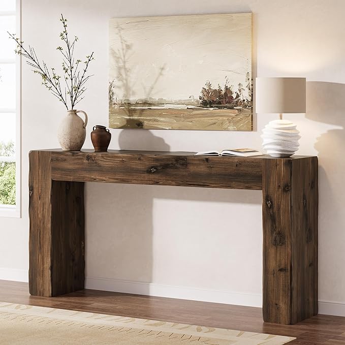 Solid Wood Console Table, 63-Inch Farmhouse Sofa Table Behind Couch - Image 3