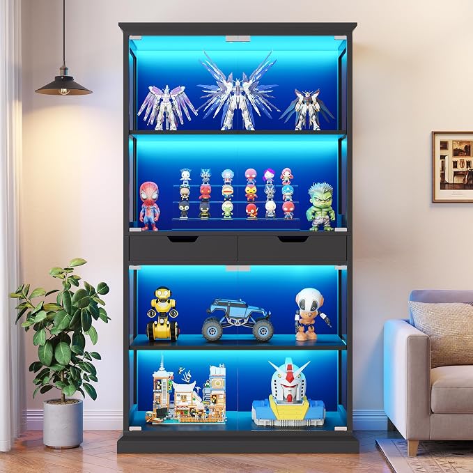 Jocoevol Display Cabinet with 4 Glass Doors, 4-Tier Modern Glass Display Case - Image 9