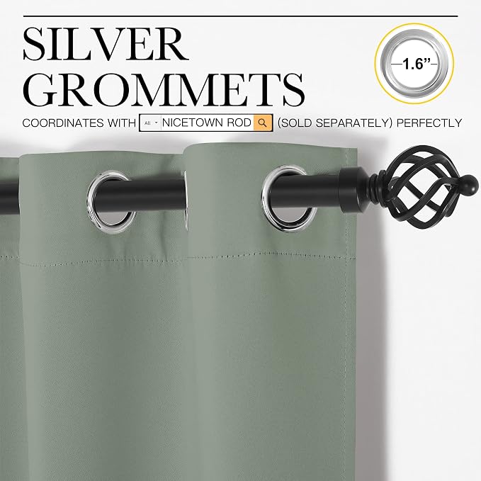 NICETOWN Sage Green Blackout Curtains 120" Long - Image 3