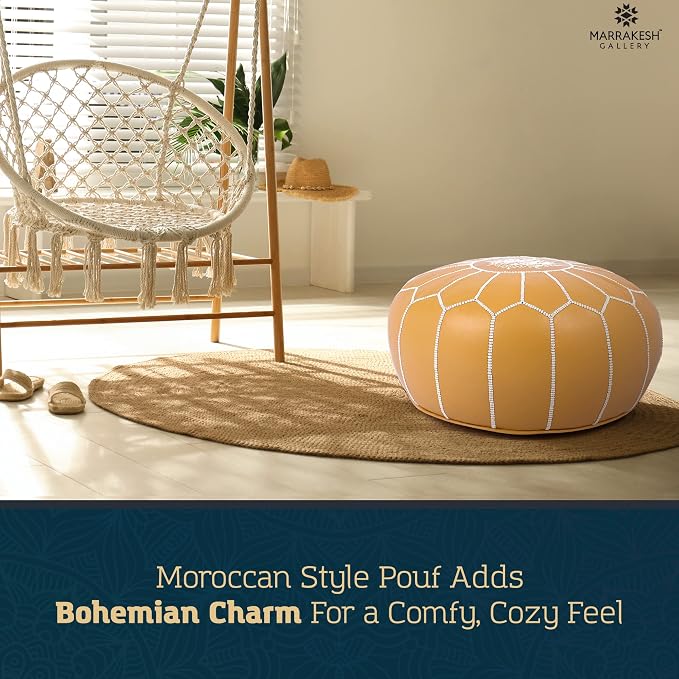 Marrakesh Gallery Genuine Leather Round Pouf Unstuffed - Image 3
