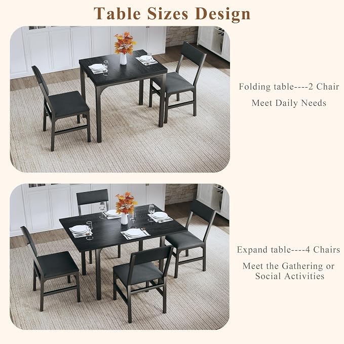 HUAHUU Dining Table Set for 4, Extendable Kitchen Table Cushion Chairs Set of 4 - Image 3