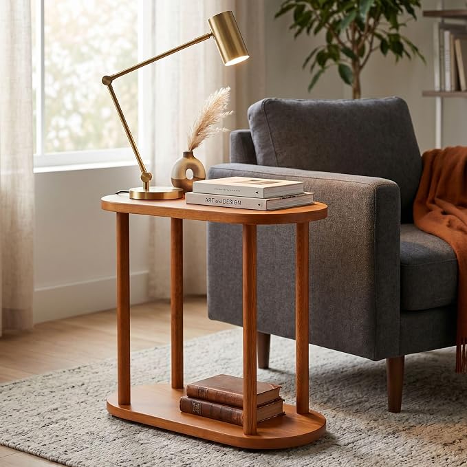 Oval Solid Wood Narrow Side Table, Slim Small Pedestal Coffee Table - Image 4