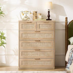 LEYAOYAO Rattan Dresser for Bedroom, Modern 6 Drawers Boho Dressers - Image 6