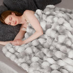 Luxury 1000GSM Faux Rabbit Fur Throw Blanket, Super Heavy Warm Cozy Grey - Image 3